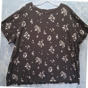 Croft & Barrow Black Floral Short Sleeve Classic Tee Cotton Shirt Plus Size 3X
